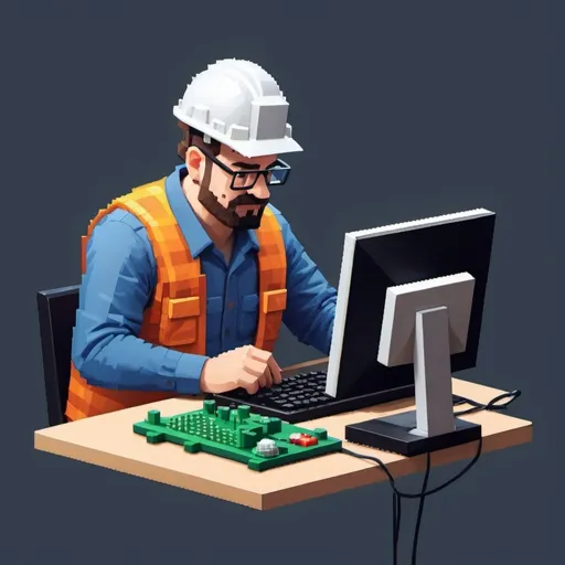 Prompt: Pixelated Engineer playing game