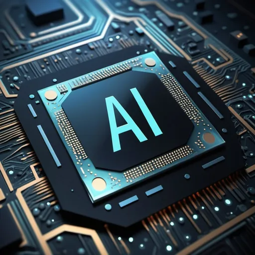 Prompt: AI prompt symbol chip that says "AI" futuristic background