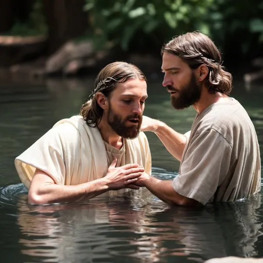 Prompt: Jesus being baptized by John