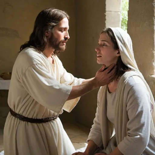 Prompt: Jesus healing a woman


