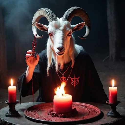 Prompt: a demonic goat having a satanic ritual 

