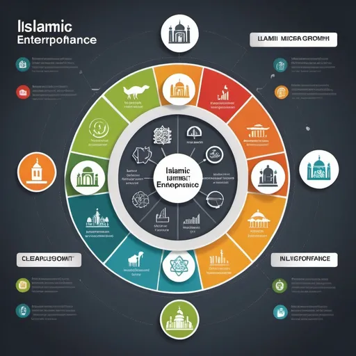 Prompt: (illustrative diagram) conceptual framework, relationship between Islamic microfinance services and entrepreneurship development, intermediary factors (financial inclusion), (business growth), (socio-economic impact), modern design, vibrant color palette, detailed icons representing each element, clear labels, educational and informative tone, professional layout, high quality, ultra-detailed.