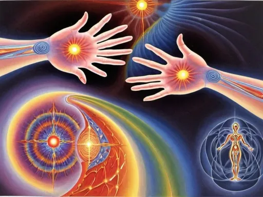 Prompt: Mutual reciprocity, energy flow, auras , Alex grey