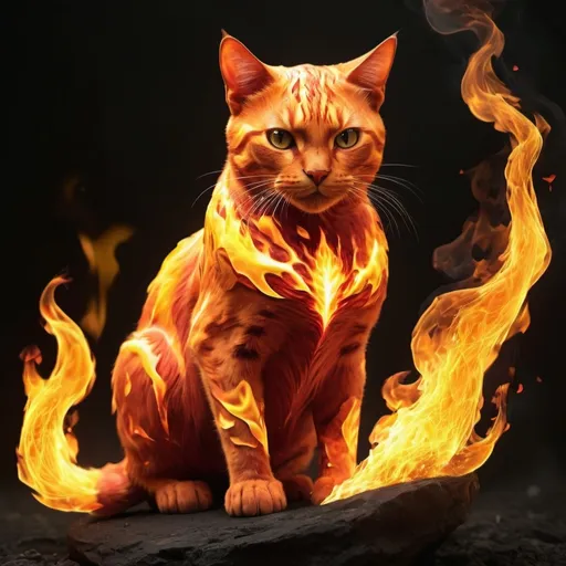 Prompt: High resolution 
Fire elemental cat