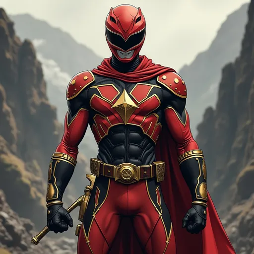 Prompt: - What is the name of your Power Ranger?
  Falcon

- What color will your Power Ranger be?
  red and black with gold trim

- What special ability does your Power Ranger have?
  Super speed and flight and an excellent swordsman

- Describe any additional features or backstory for your Power Ranger
  A leader from the mountains with a mysterious past. with two sword's as its main weapon