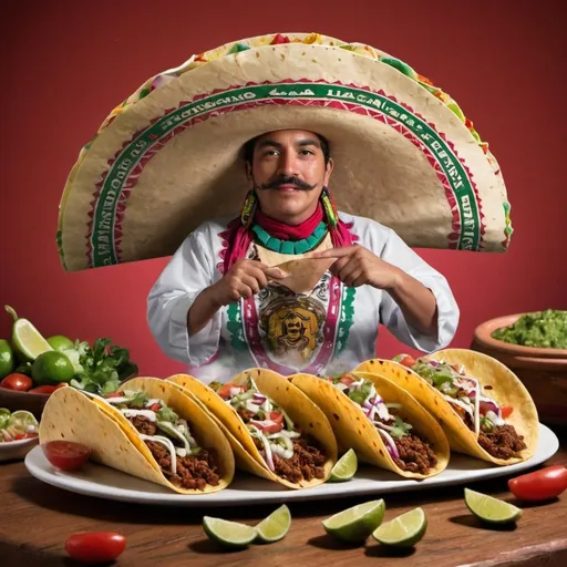 Prompt: una publicidad de una empresa de tacos mexicanos con temática de tenochtitlán y la unam donde incluyas texto referente a la publicidad y en grande el nombre de la empresa “LOS GOYITOS”