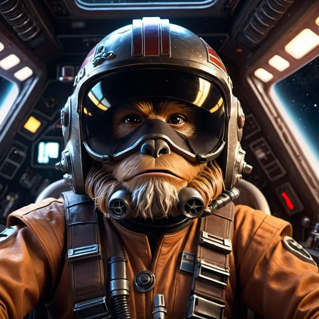 Prompt: A Wookiee x-wing pilot