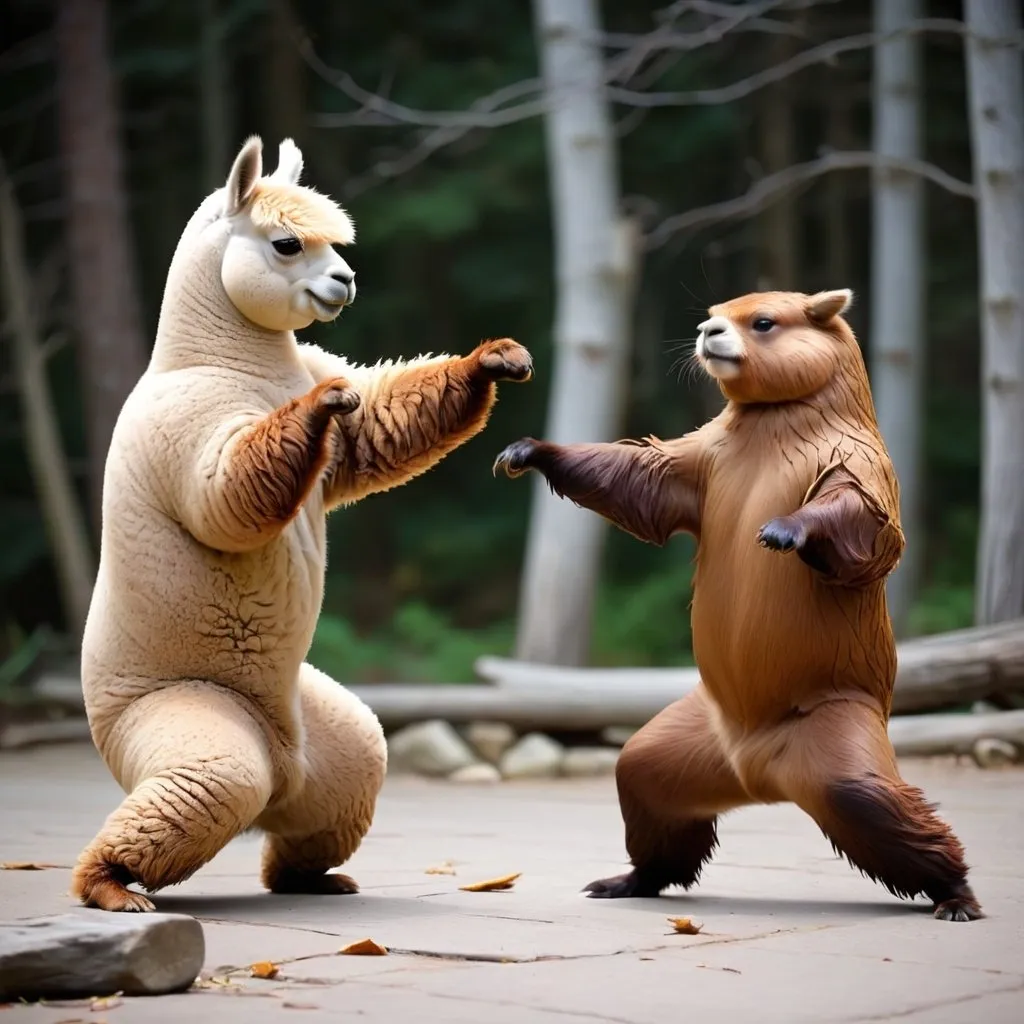 Prompt: Alpaca VS beaver Kung fu