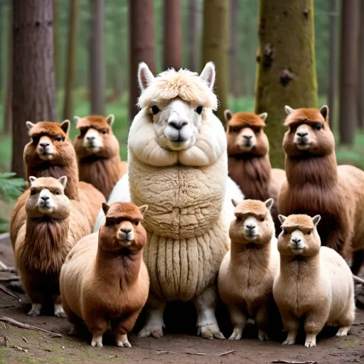 Prompt: Alpaca emperor surrounded by beavers