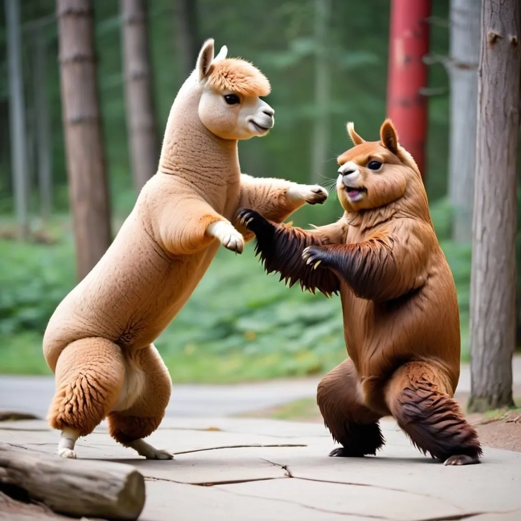 Prompt: Alpaca VS beaver Kung fu