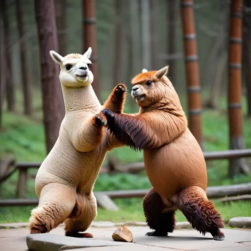 Prompt: Alpaca VS beaver Kung fu