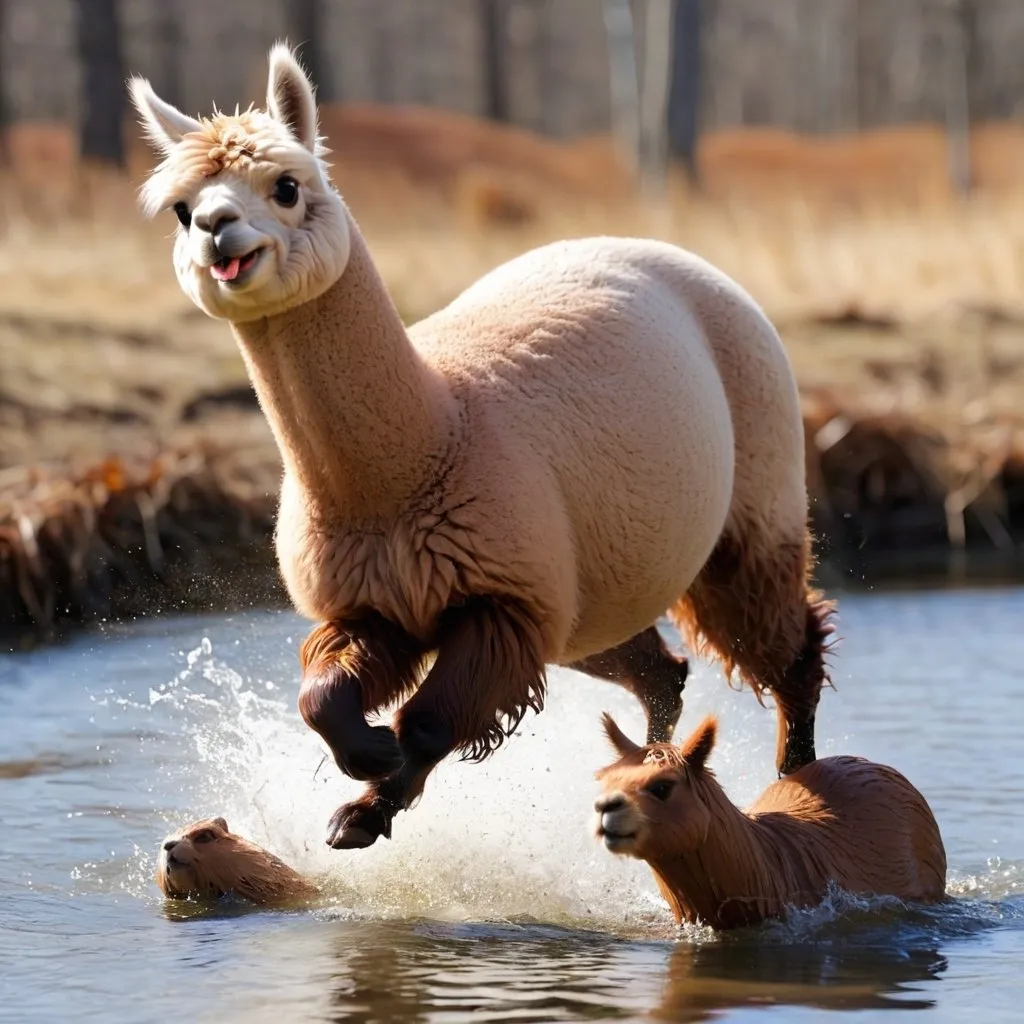 Prompt: Alpaca kicking out a beaver