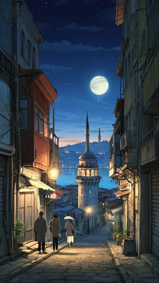 Prompt: Istanbul, Bosfor , night ,Anime Miyazaki