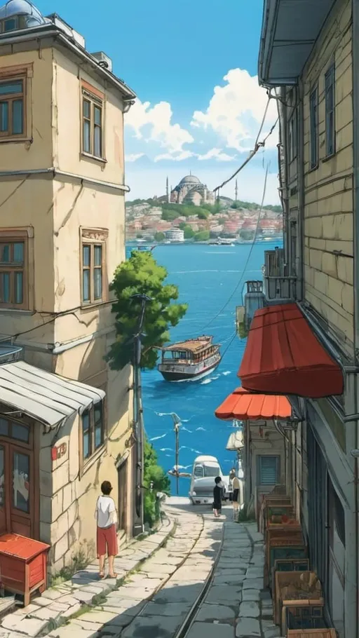 Prompt: Istanbul, Bosfor ,Anime Miyazaki , summer time ,love 