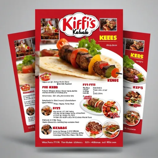 Prompt: Design a kebab flyer for "Fifi's Kebabs" with editing menu