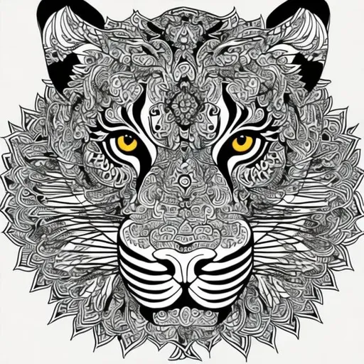 Prompt: a tiger with a mandala pattern for an adult coloring book