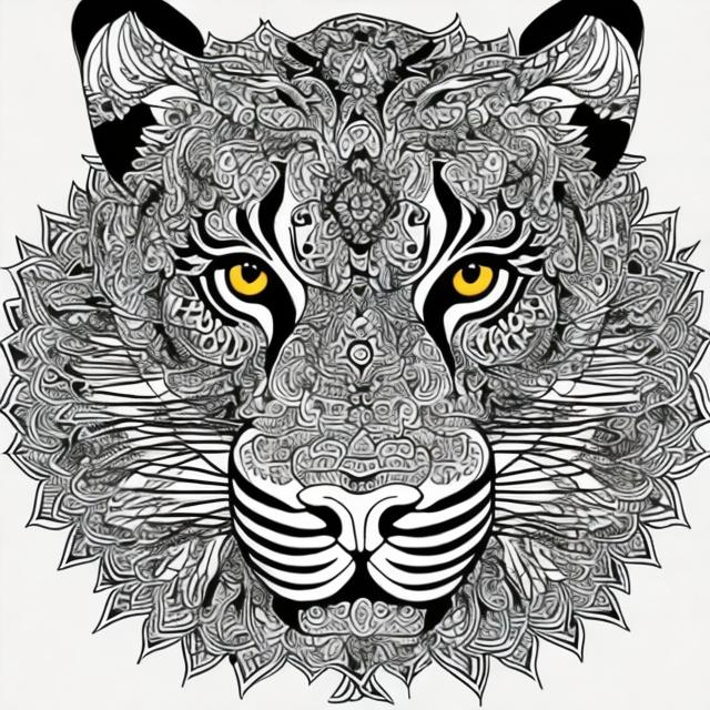 Prompt: a tiger with a mandala pattern for an adult coloring book