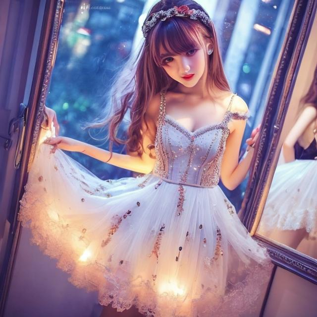 Prompt: Last night see girlfriend  to bead room, she was party  dress, dress color white, girlfriend looking so romantic, dress is so small,anime art