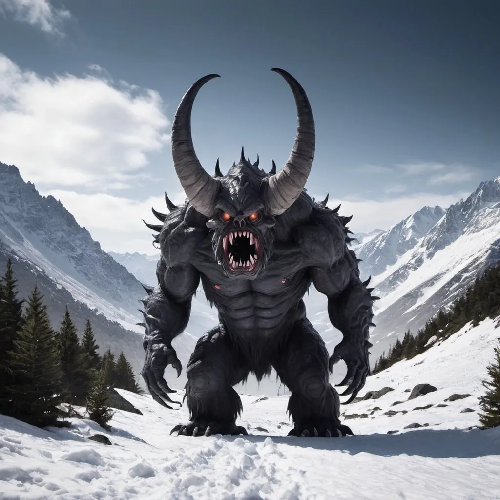 Prompt: monster on snow in the mountains 