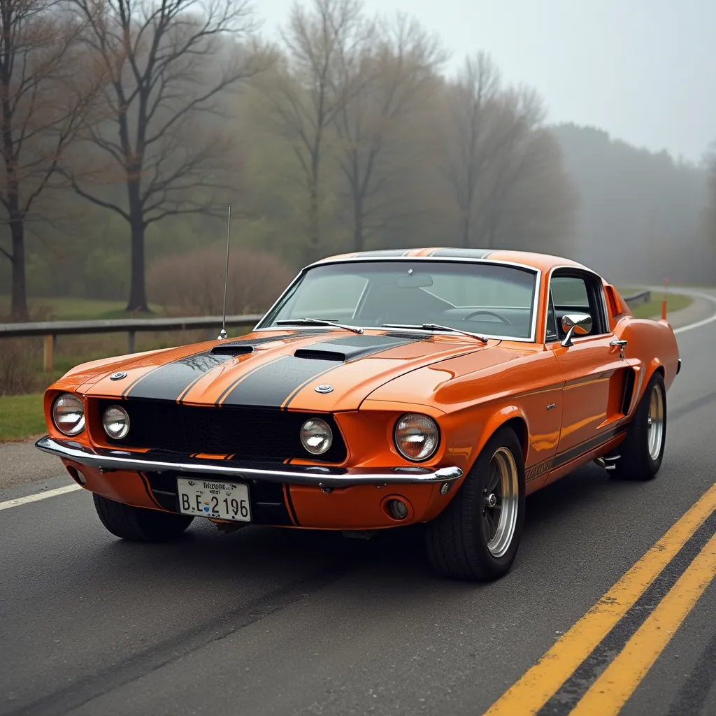 Prompt: orange black car fast fourious old school

