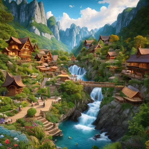 Prompt: a fantasy town in middle earth, Fantasy village, wooden houses, rocks, beautiful terrain, high quality, trending on artstation, highly detailed,
immaculate highly detailed render by Ted Nasmith, Marc Simonetti, and Andreas Rocha, trending on artstation HD, trending on cgsociety, global illumination, high dynamic range, hdr, rich, textured, large depth of field, no blur, 8k, concept art, 