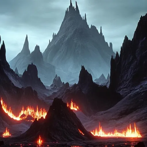 Prompt: mordor, fantasy terrain, the dark crystal, the setting of jim henson's the dark crystal, dark fantasy