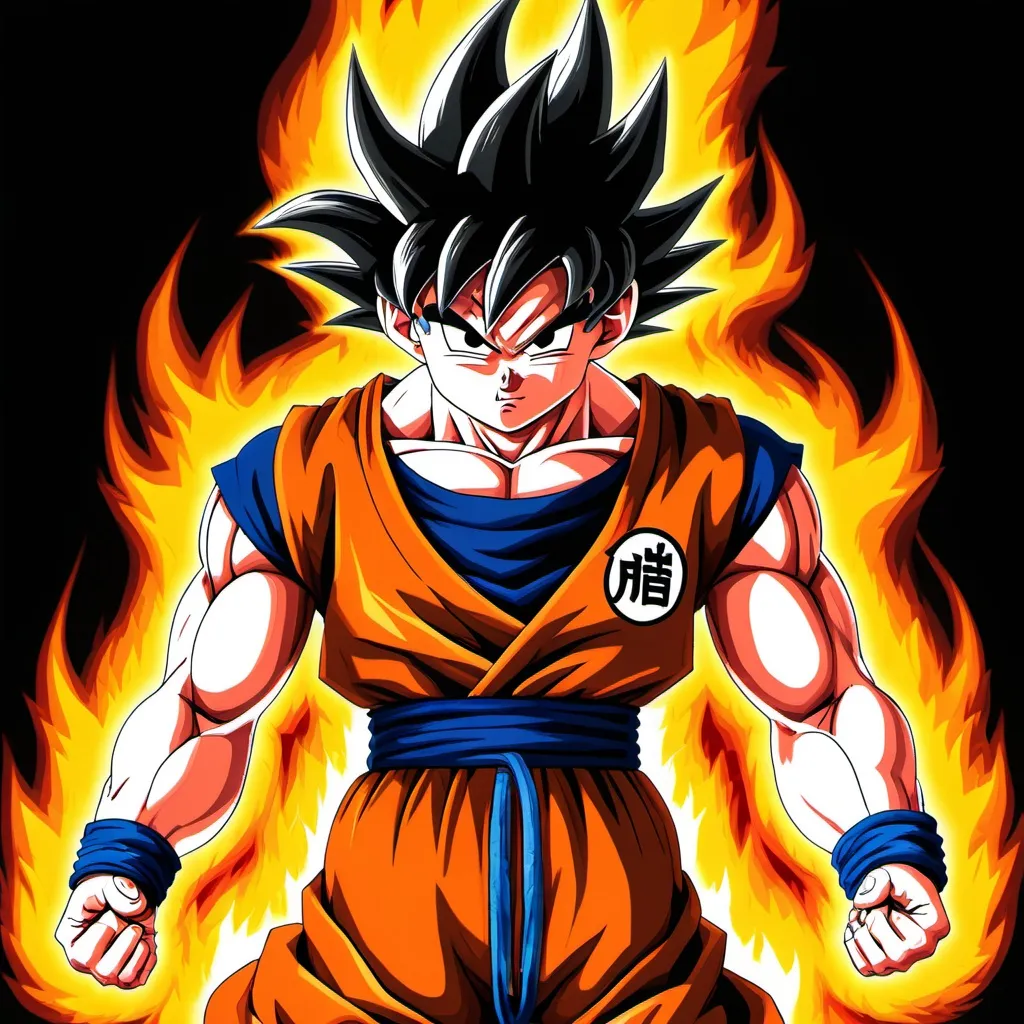 Prompt: Goku on fire looking cool