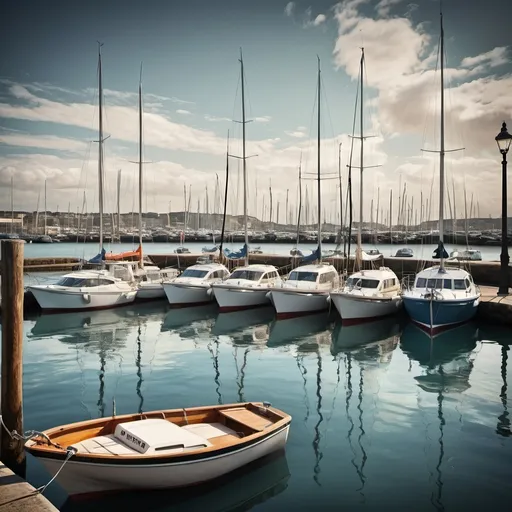 Prompt: create a graphic art style image of a harbour with sailboats in it, very rich and elegant.