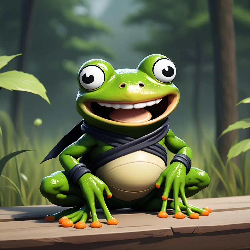 Prompt: ninja frog in game when his smile