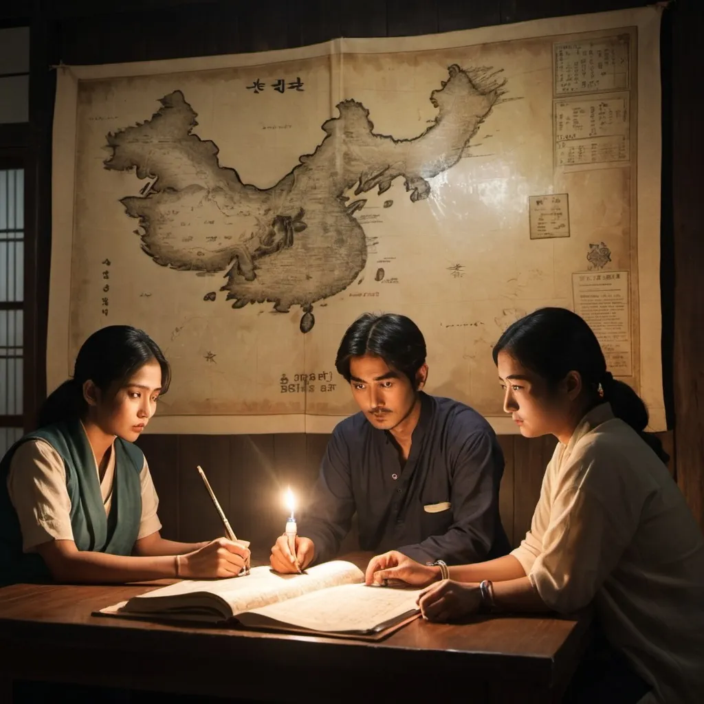 Prompt: Satya and Kanakaraju stand in a dimly lit room with Chaitra, their expressions a mix of determination and concern. The atmosphere is tense as the three of them piece together the mystery of the Korean soul haunting Kanakaraju. In the background, a map of Jeju Island is pinned to the wall, illuminated by a soft glow, marking their next destination. Ancient symbols and faint ghostly figures subtly overlay the map, hinting at the spirit’s origin. Chaitra holds an old journal, her face serious as she explains the spirit’s final wish: to reunite with his wife and child. The promise of a 3 crore reward lingers in the air, motivating their decision to embark on this perilous journey to Jeju Island. The scene is filled with a sense of urgency and supernatural intrigue as the trio prepares to face the unknown.






4o