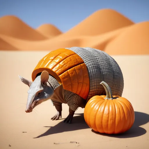 Prompt: An Armadillo Fused with a pumpkin in Desert