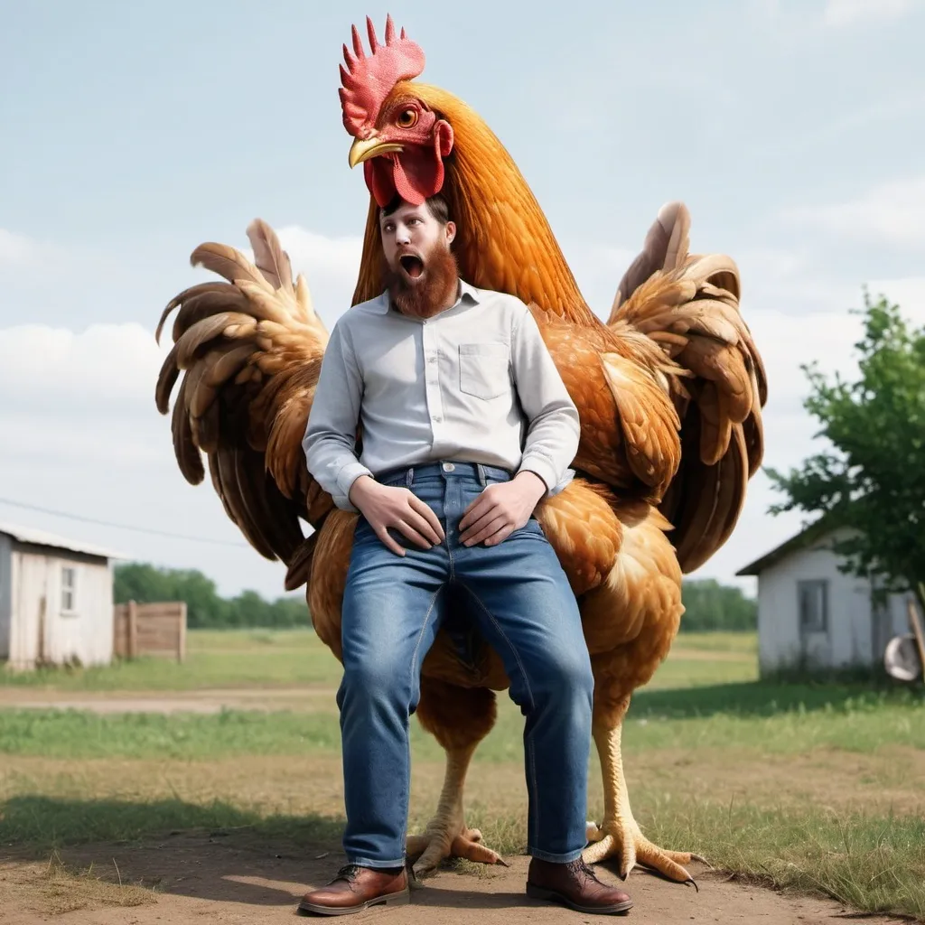 Prompt: A realistic picture of a giant chicken eating a person's pants