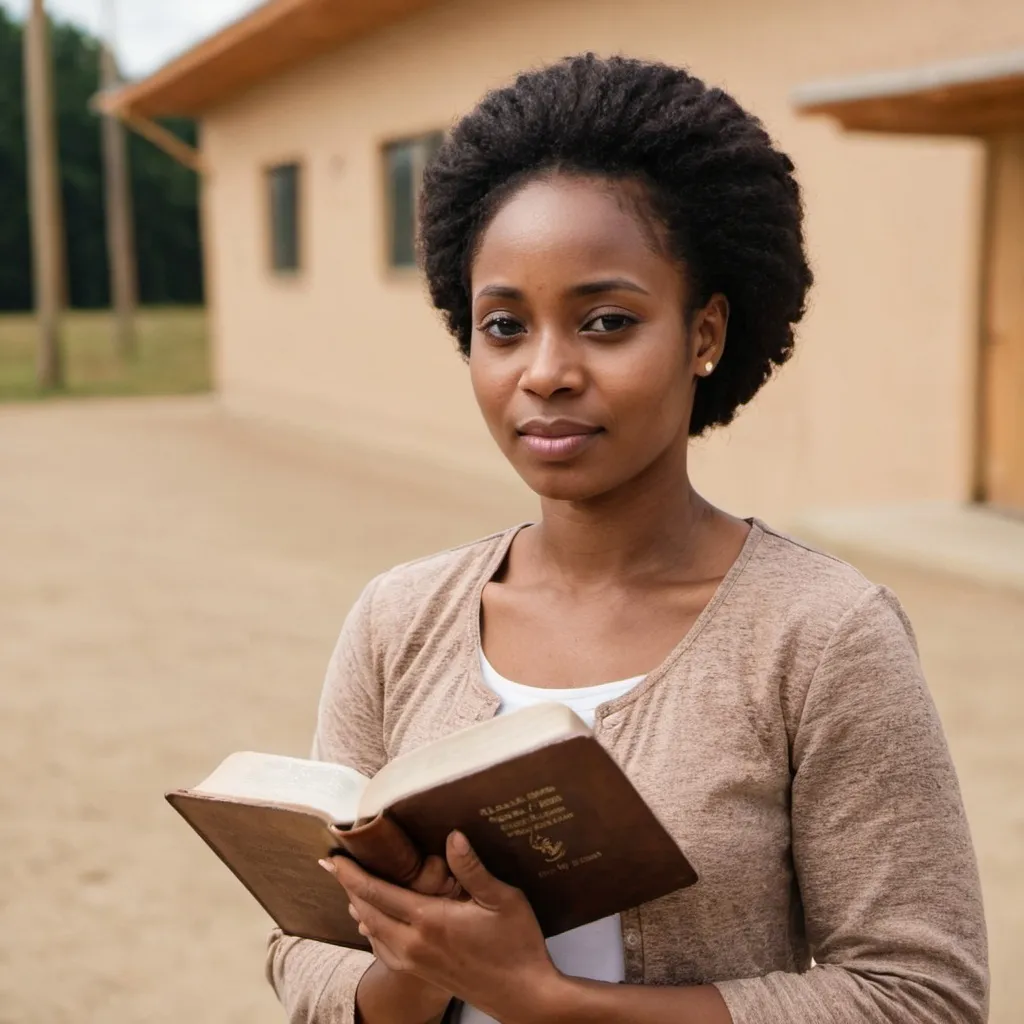 Prompt: A WOMAN WITH A BIBLE, BROWN SKIN