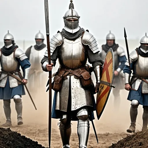 Prompt: A full image of medieval soldier in the battlefield with the full armor as described in the Bible 