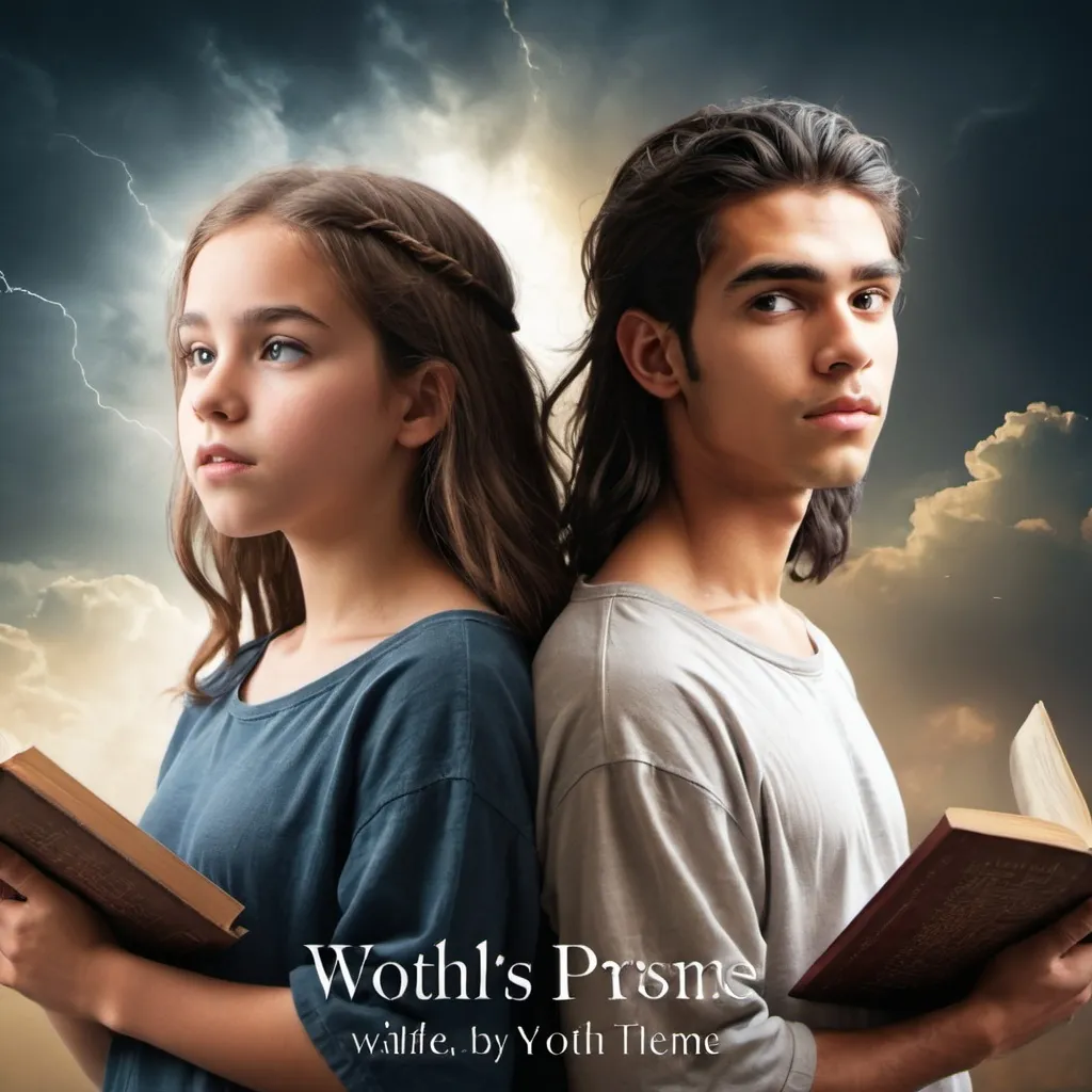 Prompt: Youth both male and female for a book cover with a biblical theme