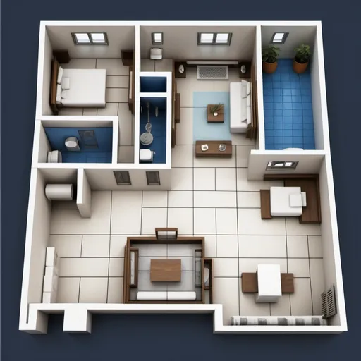 Prompt: (architectural blueprint) two bedrooms flat layout, (master room) featuring private toilet, (general toilet) accessible for guests, spacious (kitchen) with modern appliances, (store) for additional storage, dimensions of 30ft by 30ft, clear labeling for each area, (high-quality) and intricate detailing, (clean lines) and efficient use of space, (elegant design) emphasizing functionality and comfort.