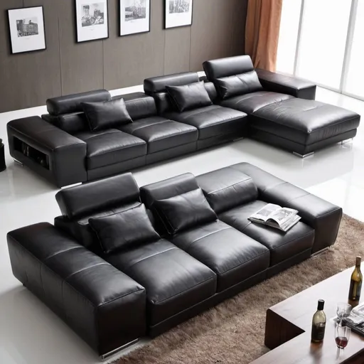 Prompt: Modern genuine leather sofa from 4 different angels
