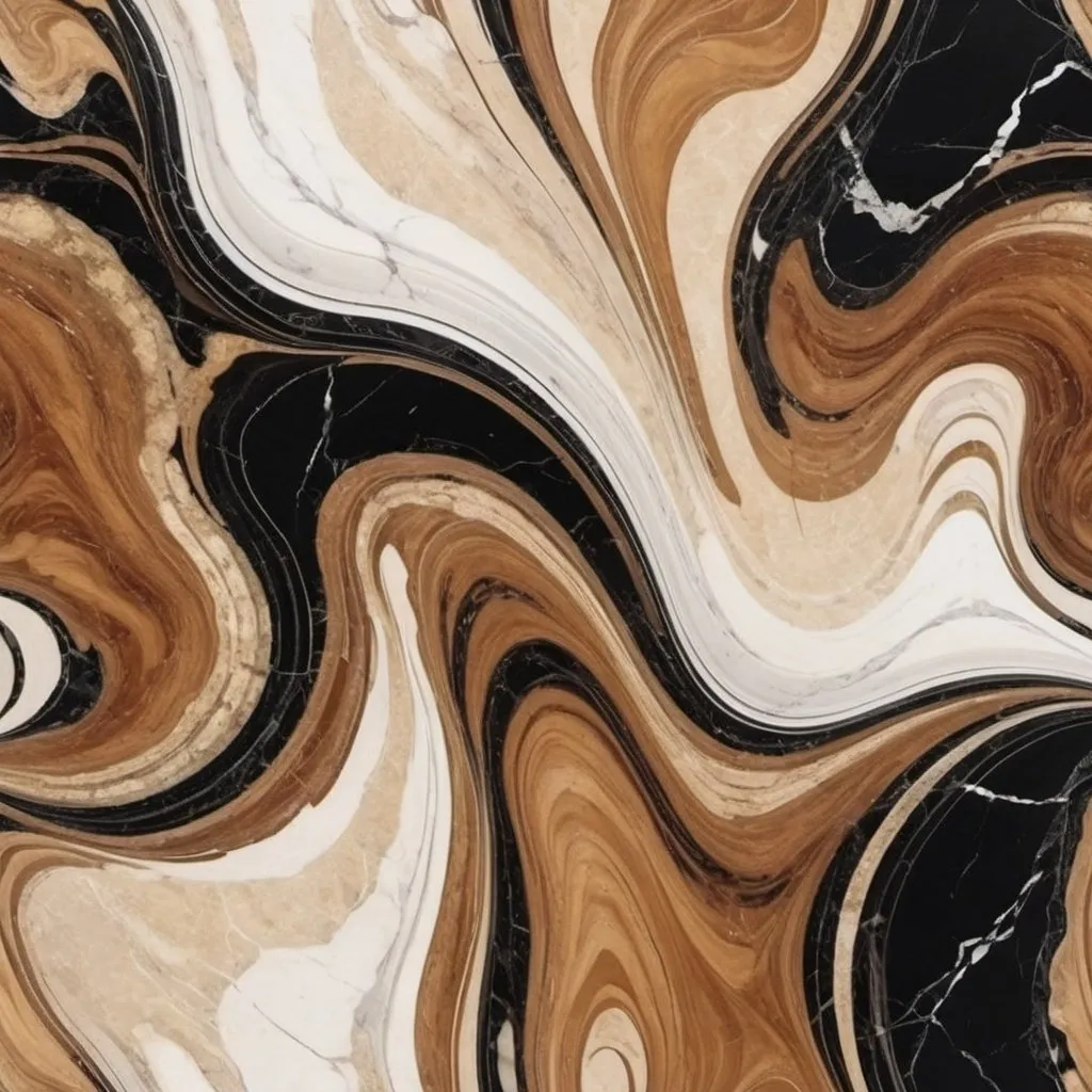 Prompt: Natural open book  Marble design  from three colors : black , white and brown Mixed with wood grain design of beige back ground 