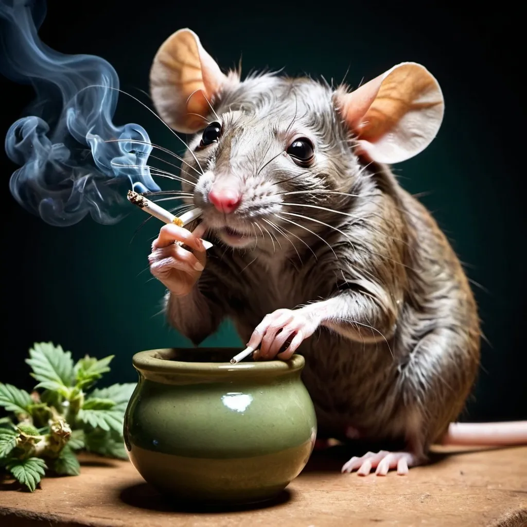 Prompt: Rat smoking pot