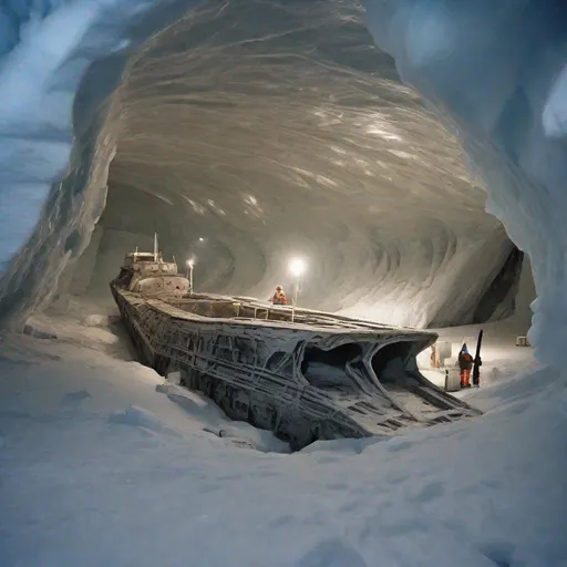 Prompt: Archeologists marvel at what's inside an alien ship uncovered in Antarctica. Photo quality color perfect lighting 