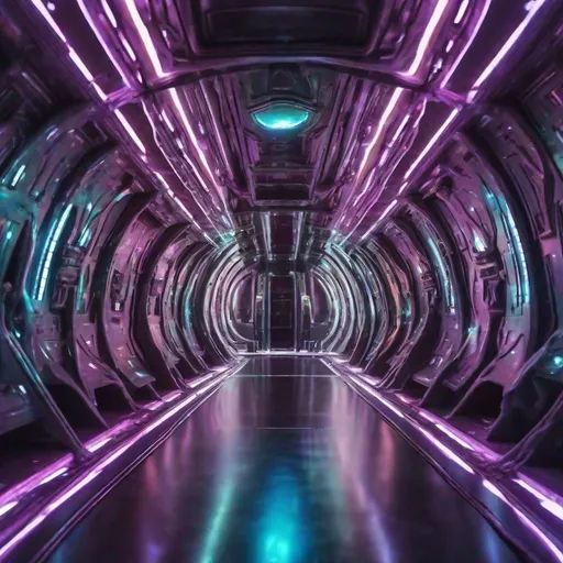 Prompt: The irridescent inside of a large alien ship. Photo quality color perfect lighting 