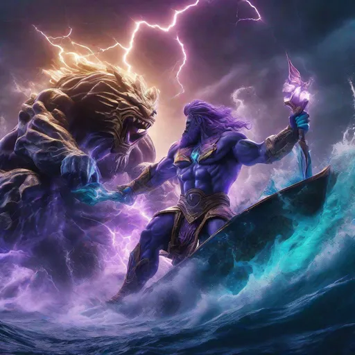 Prompt: Zues & Poseidon use purple & teal outlined black-lightning bolts & burning-seawater to battle the monstrous Titans. Epic cinematic brilliant stunning intricate meticulously detailed 3D beautifully shot, hyperrealistic, sharp focus,, perfect composition, high contrast, high contrast, colorful polychromatic, ultra detailed, ultra quality."

Weight:1   Save

Prompts are hidden from other users