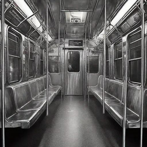Prompt: A scary ghost flickers in & out of existence on a subway car.
