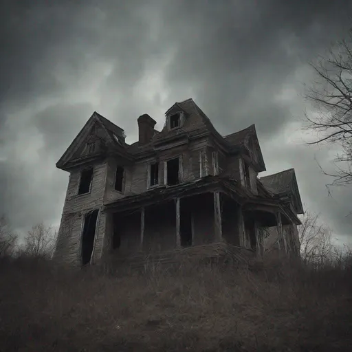 scary abandoned house with ghost detailed realistic...