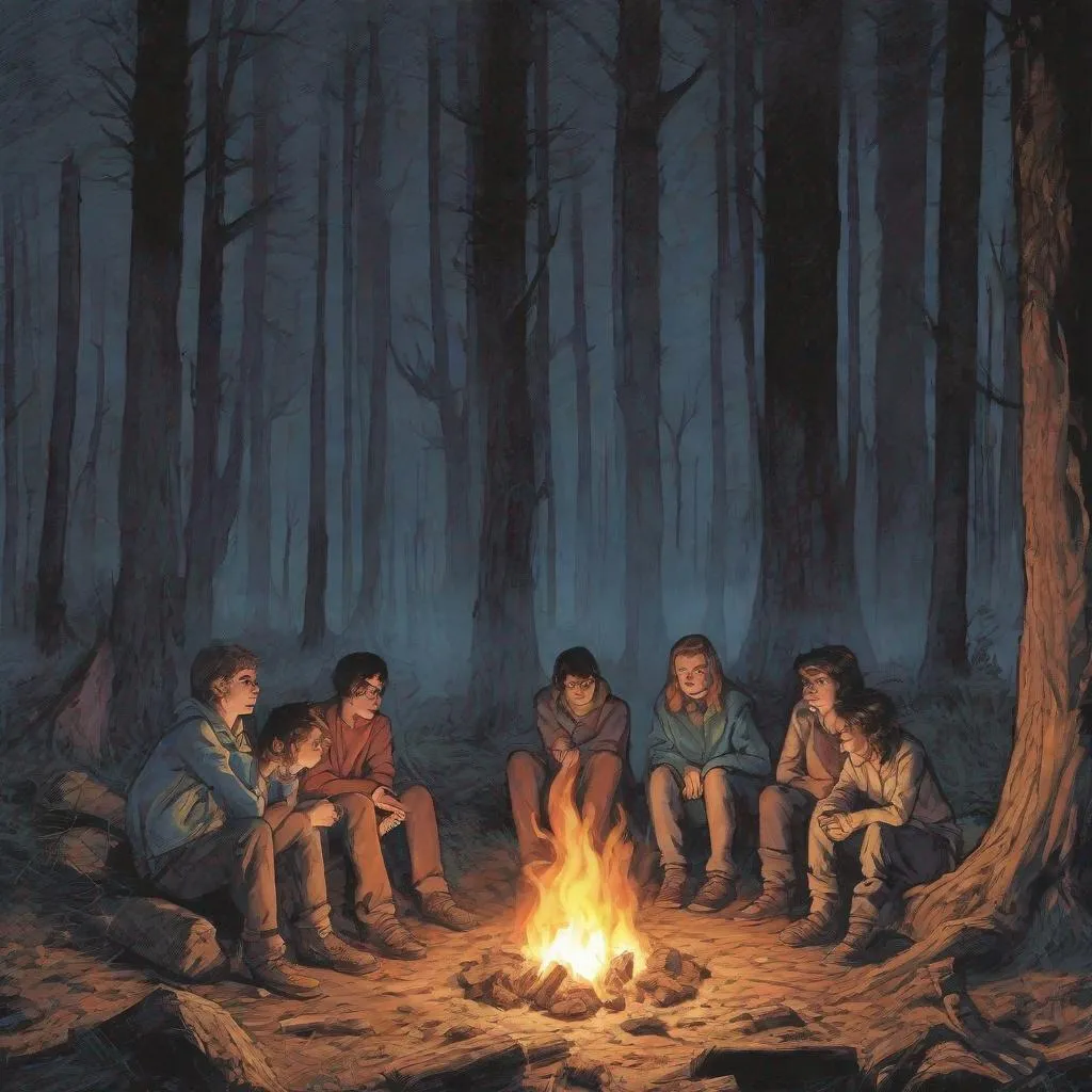 Prompt: Something horrible waits just beyond the light of some oblivious teenagers campfire.