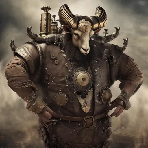 Prompt: Ram-man is the essence of rage. Steampunk Photo realistic