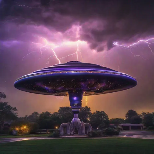 Prompt: A spectacular thunderstorm with a UFO inside of it & iridescent gold, silver, copper, bronze & metallic purple & obsidian acrylic colors. Professional photography, bokeh, ultra quality, 8k resolution holographic astral cosmic, natural lighting, canon lens, shot on dslr 64 megapixels sharp focus intricate details, HDR, beautifully shot, hyperrealistic, sharp focus, 64 megapixels, perfect composition, high contrast, cinematic, atmospheric, acrylic, high contrast, colorful polychromatic, ultra detailed, 