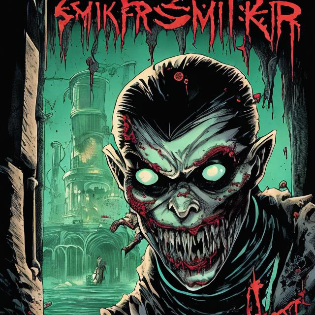 Prompt: "Sewer Smirker," dark, adult horror graphic novel. Fantastic, professional, unique color comic book artwork. 