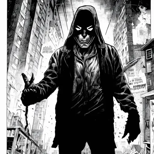 Prompt: "Poverty-Man," dark, adult graphic novel. Fantastic, professional, unique comic book artwork.