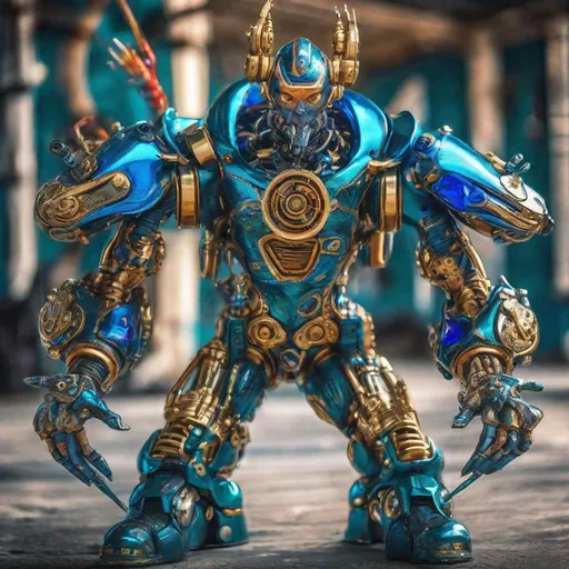 Prompt: CoVid humanoid supervillian with metallic teal base colored armor spotted with cobalt blue rings & bristling with red spike-protein like techno-interface connectors, & gold chrome hair-like hydraulic tubes on head, & all chrome accessories, weapons, & tools like grapple hook. Steampunk. intricate details, HDR, colorful polychromatic, beautifully shot, hyperrealistic, sharp focus, 64 megapixels, perfect composition, high contrast, cinematic, atmospheric, moody Professional photography, natural lighting, canon lens, shot on dslr 64 megapixels, color depth, dramatic, colorful background, high contrast, ultra detailed, ultra quality, a masterpiece, 8k resolution, hyperdetailed, volumetric lighting